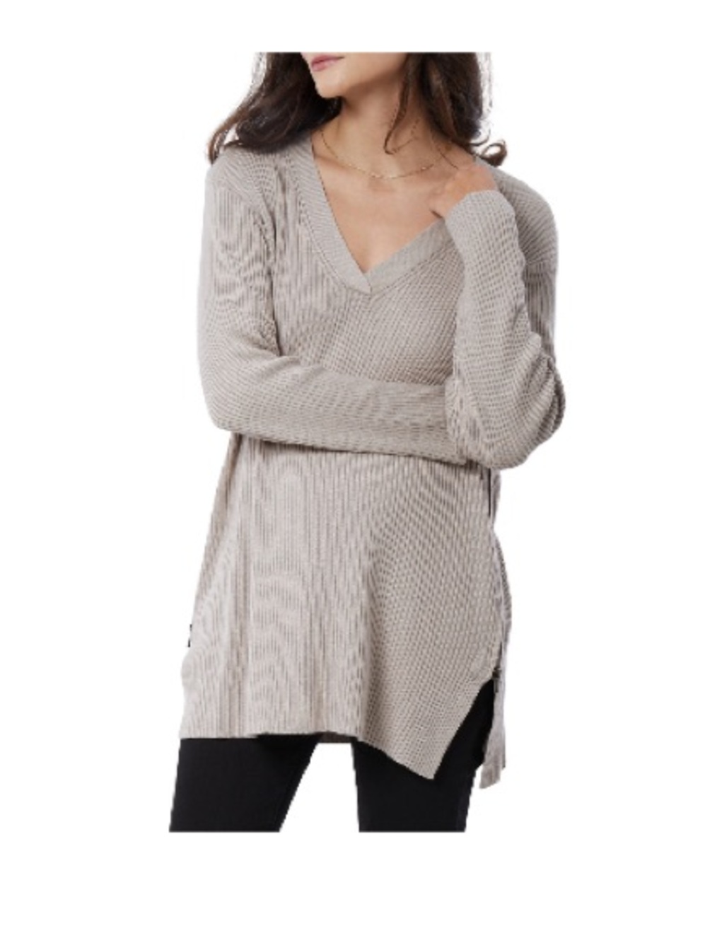 Ingrid & Isabel Beige V‑Neck Side Zip Nursing Sweater